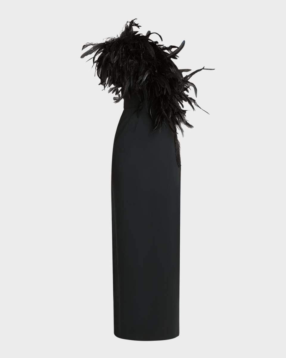 Feather Asymmetric High-Slit Gown