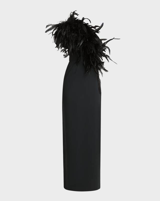 Feather Asymmetric High-Slit Gown