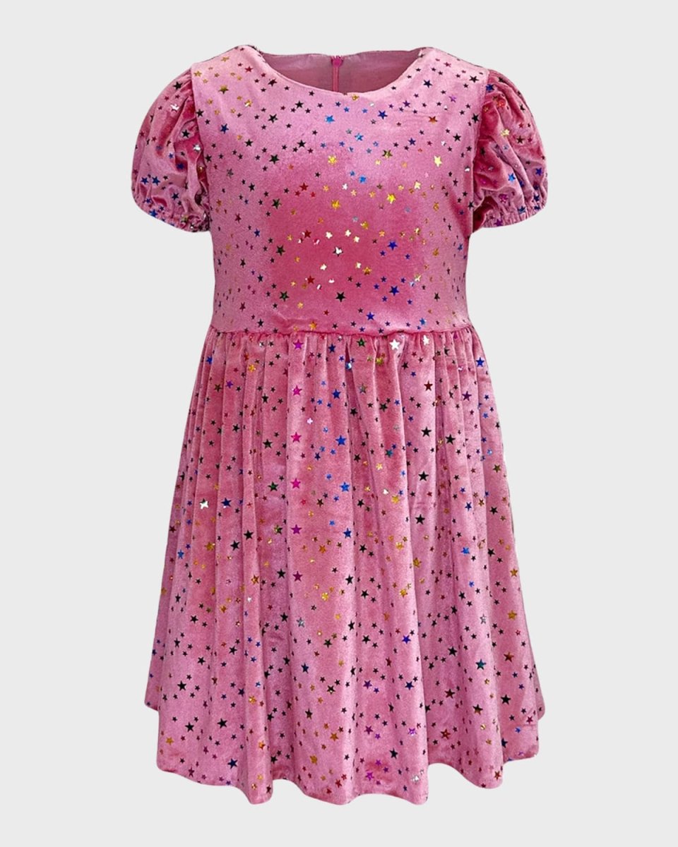 Girl's Rainbow Stars Velour Dress, Size 2-14