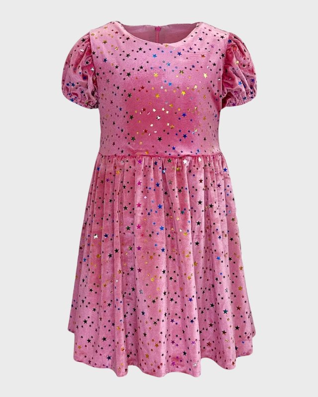 Girl's Rainbow Stars Velour Dress, Size 2-14
