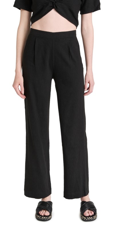 MONROW Pleatedinen Pants Black