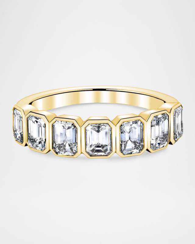 18K Gold 7-Stone Emerald-Cut Bezel Set Diamond Band Ring, 2.80tcw