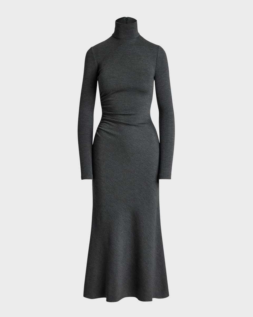 Mélange Wool Jersey Turtleneck Day Dress