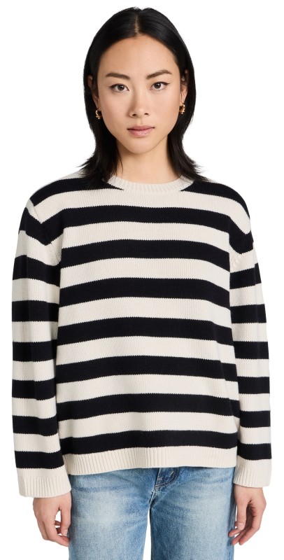 Niliotan Trina Cashmere Sweater Ivory/Dark Navy Stripe