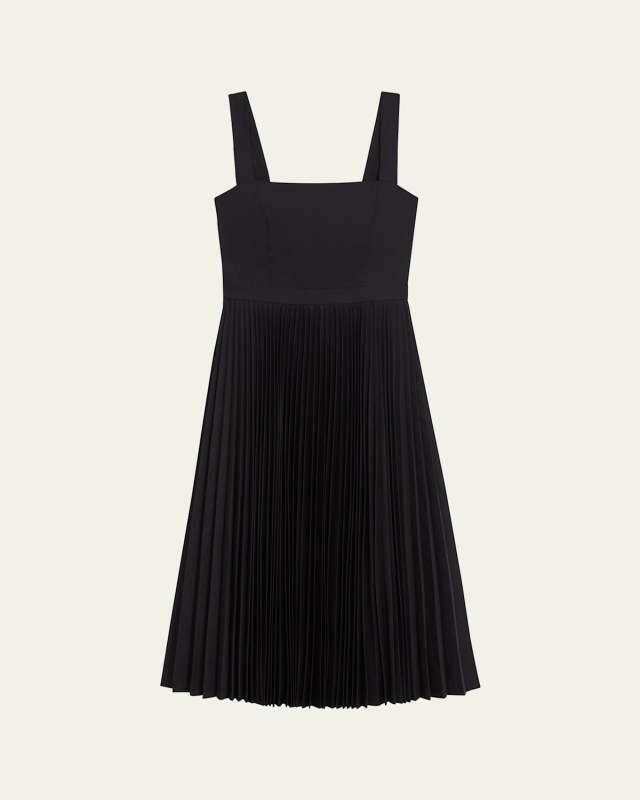 Sleeveless Pleated Square-Neck Midi Dress