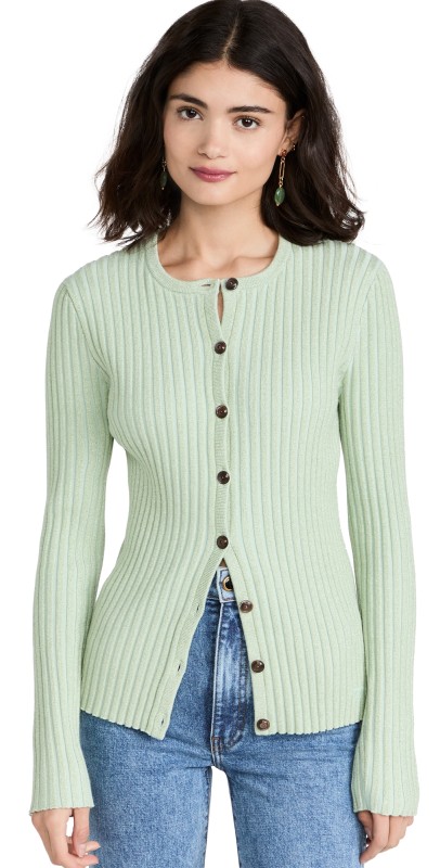 Tory Burch Metallic Stripe Cardigan Clear Mint