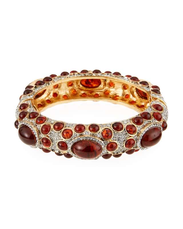 Hinged Cabochon Crystal Bracelet, Tortoise