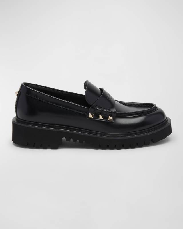 Rockstud Lug-Sole Leather Loafers