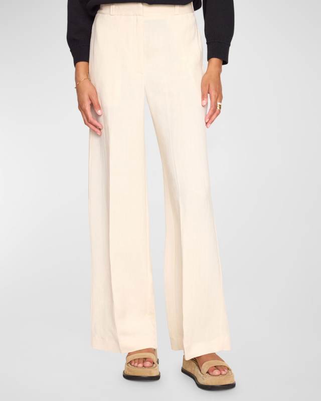 Areo Mid-Rise Straight-Leg Linen-Blend Pants