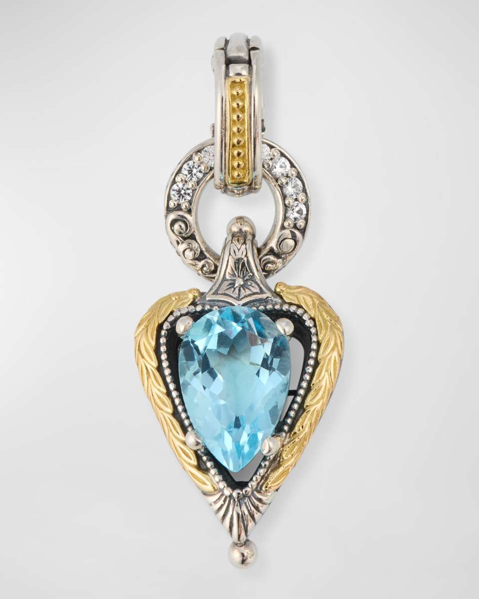 Silver and Gold Pendant with Sky Blue Topaz and White Sapphires
