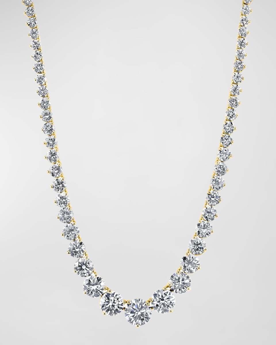18K Gold 3-Prong Riviera 16" Diamond Necklace, 15.00tcw
