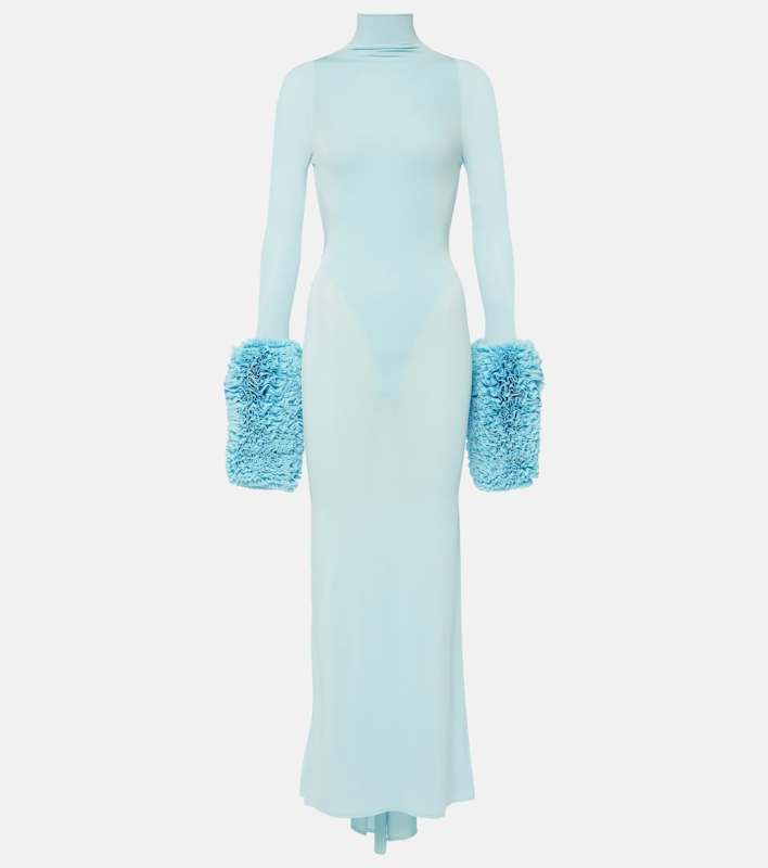 ALAIA Ruffled turtleneck maxi dress