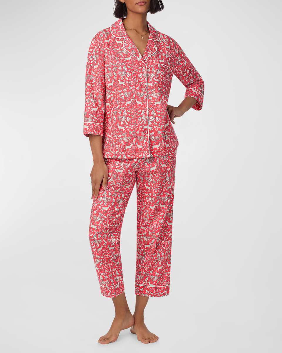 Cropped Floral-Print Poplin Pajama Set