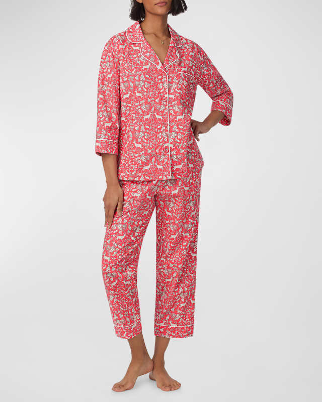 Cropped Floral-Print Poplin Pajama Set
