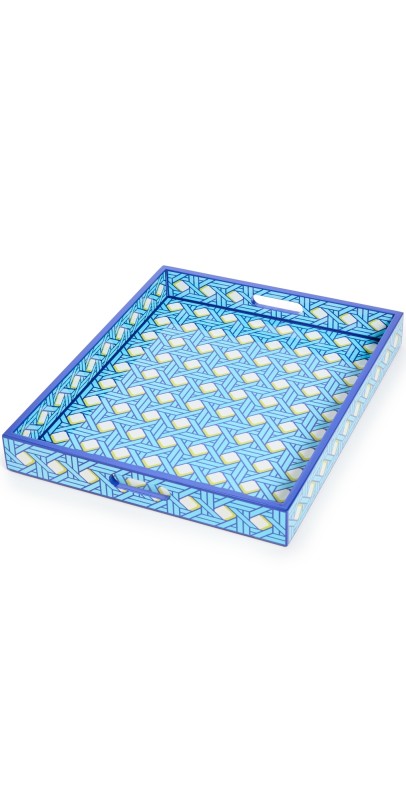 Jonathan Adler Basketweave Lacquer Tray Blue/Yellow/Whit