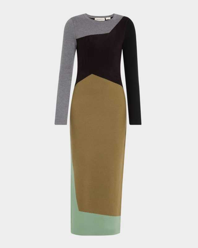Miki Colorblock Knit Long-Sleeve Maxi Dress