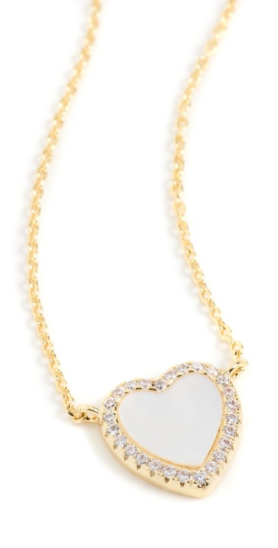 By Adina Eden Pave Colored Heart Pendant Necklace Mother of Pearl