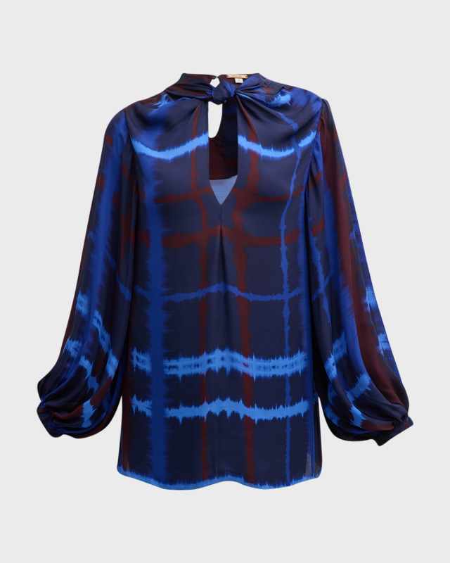 Crossed Cultures Check Long-Sleeve Knot Top