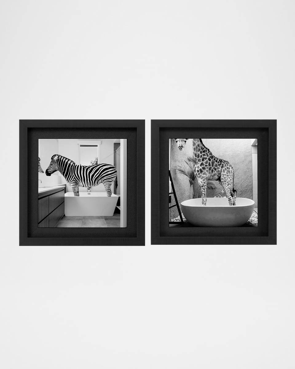 "Safari Bath I" Framed Giclees by SD Studio, Set of 2