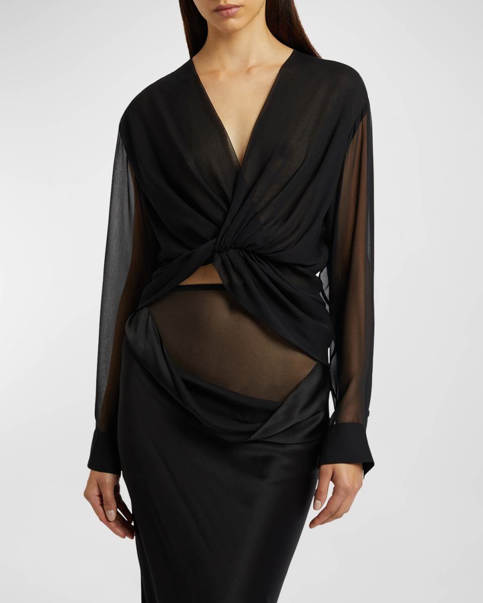 Springs Long-Sleeve Twisted Silk Crop Top