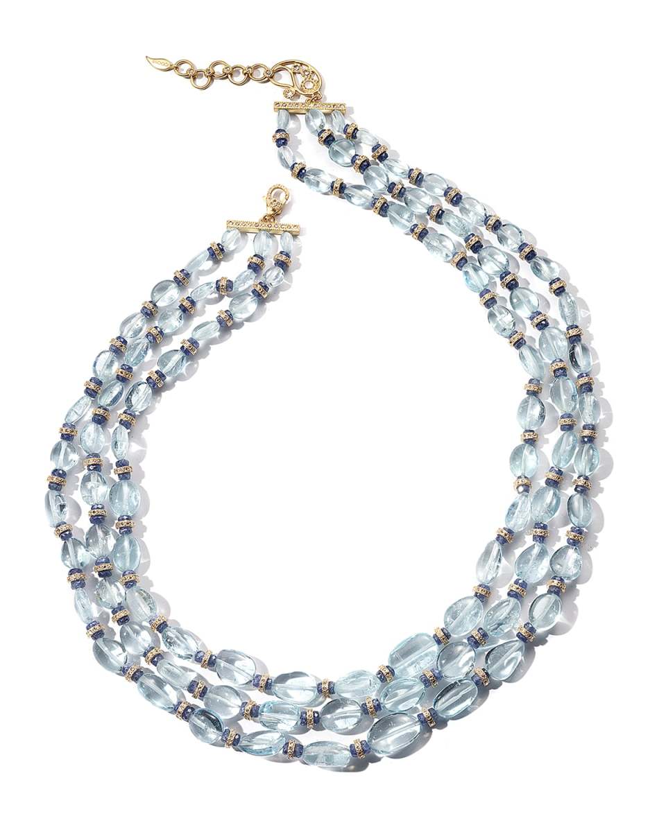 Affinity 20K Aquamarine 3-Row Necklace