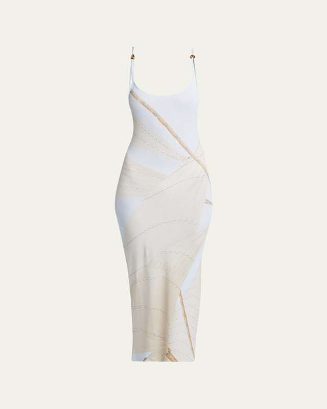 x Paula Ibiza Knit Rope Print Maxi Dress