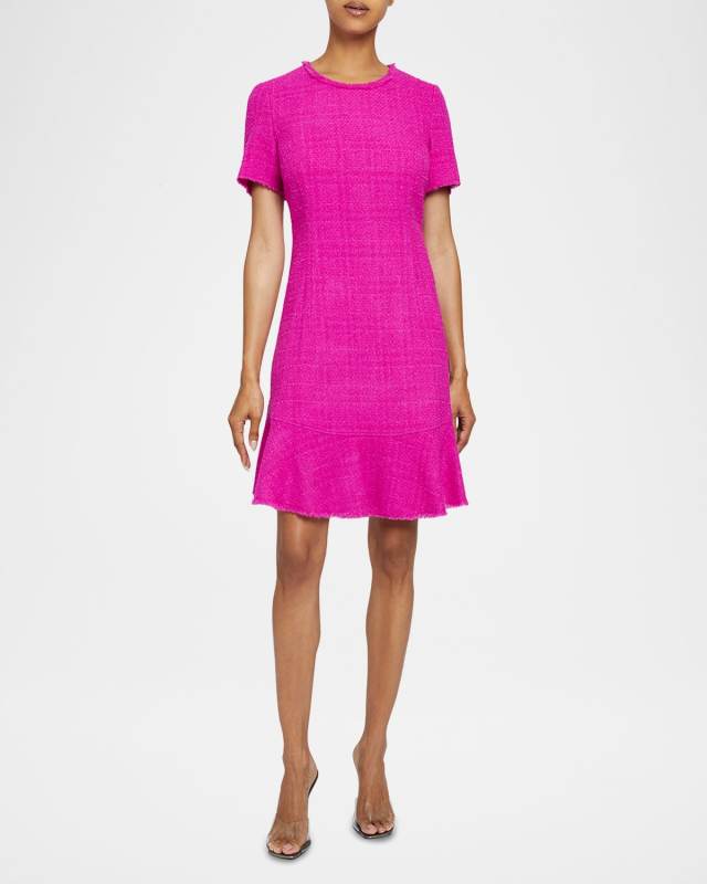 Manta Fringe-Trim Ruffle Tweed Mini Dress