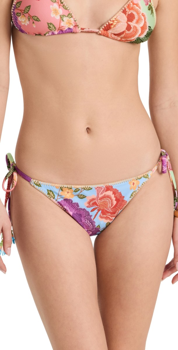 FARM Rio Flower Scarves Tie Side Bikini Bottoms Flower Scarves Multicolor