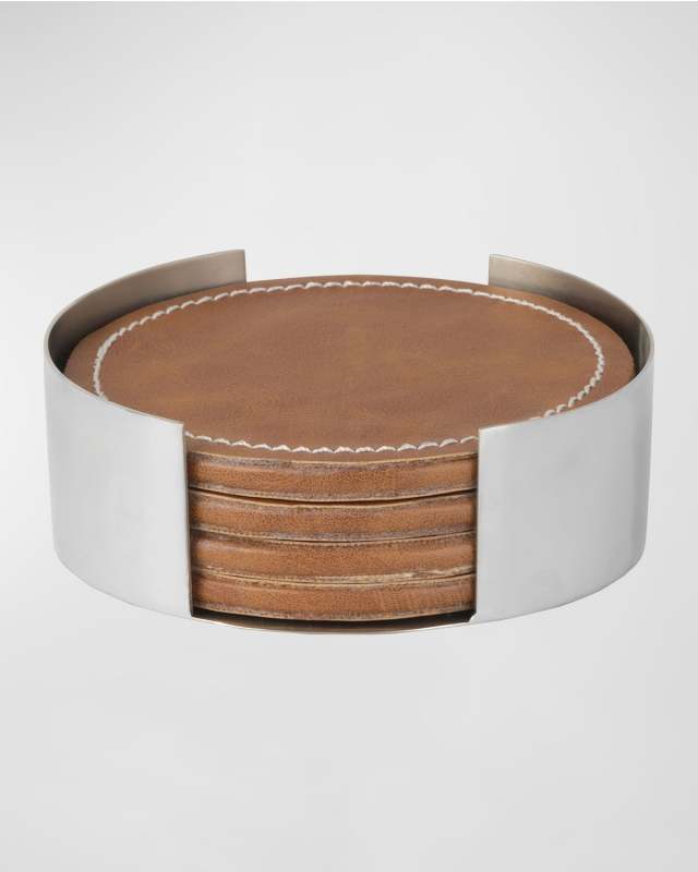 Faux Leather Stitched Coasters, Set of 4