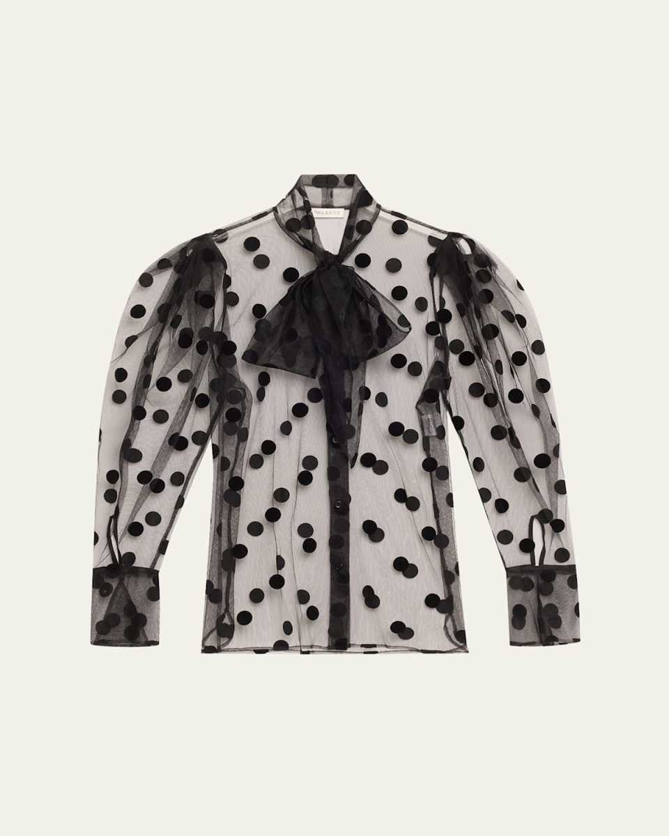 Polka Dot Tulle Tie Neck Top