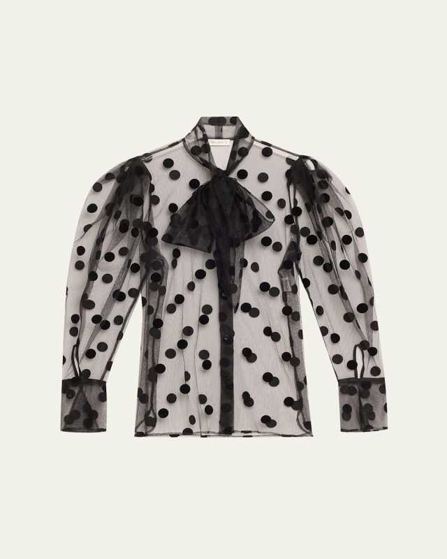 Polka Dot Tulle Tie Neck Top