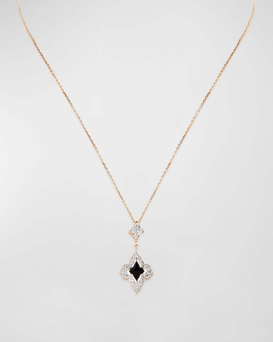18K Yellow Gold Piano Black Elegant Necklace, 16-18"L