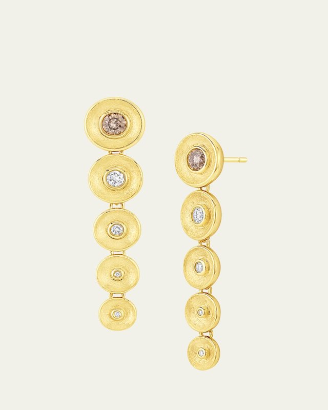 18K Gold Drop Bezel Earrings with Champagne Diamonds