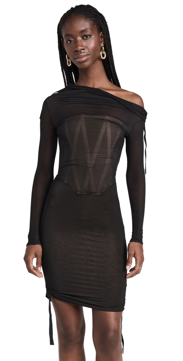 Dion Lee Hosiery Overlay Gathered Dress Black/Sandstone