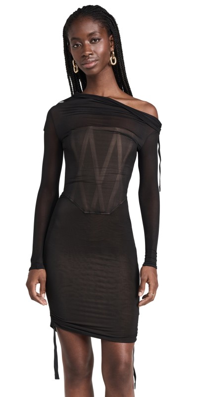 Dion Lee Hosiery Overlay Gathered Dress Black/Sandstone