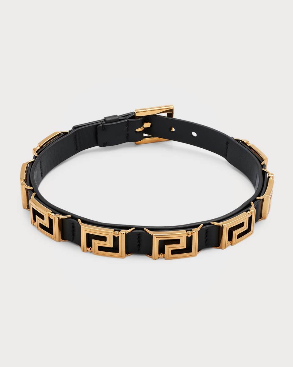 Greca Metal Leather Choker Necklace