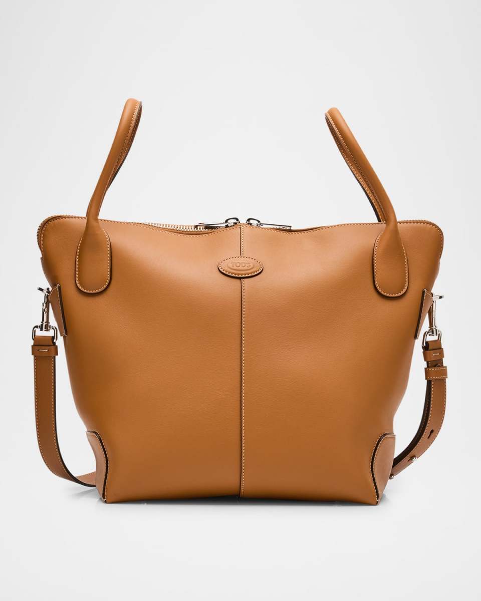 Zip Calf Leather Bucket Shoulder Bag