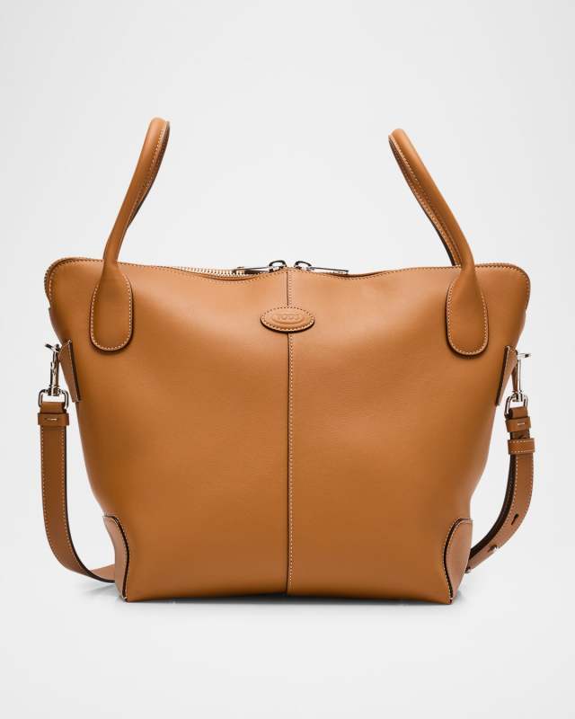 Zip Calf Leather Bucket Shoulder Bag