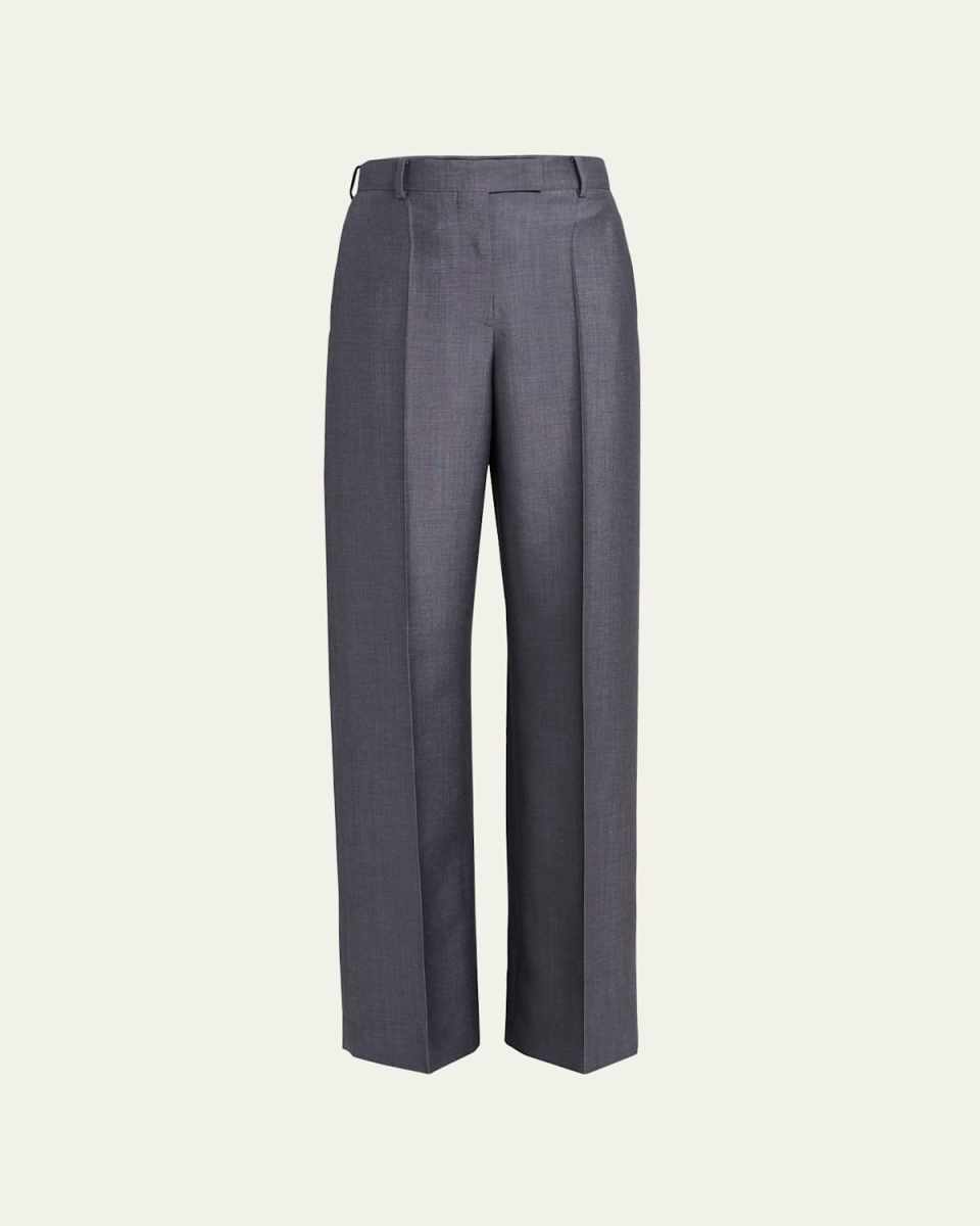 Pleated Wide-Leg Wool Trousers
