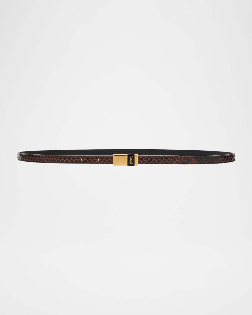 YSL Buckled Python Skinny Belt