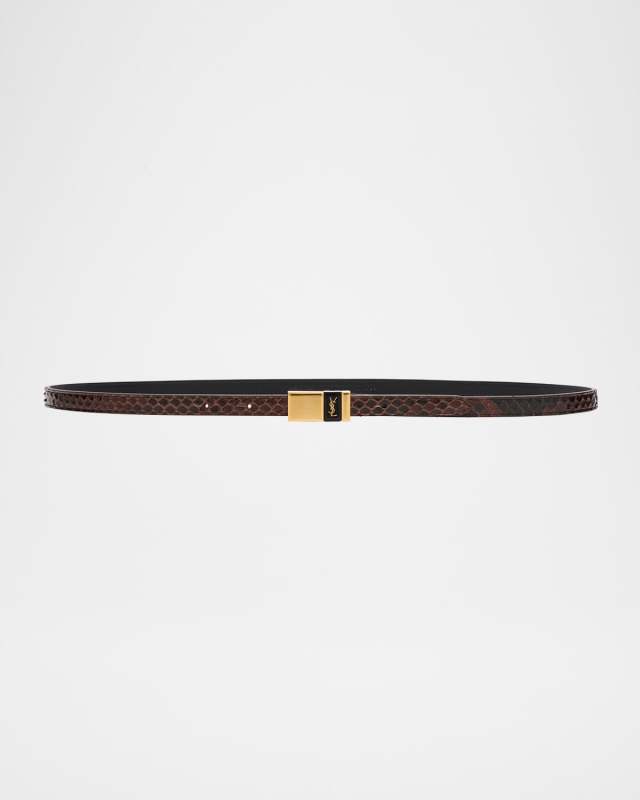 YSL Buckled Python Skinny Belt