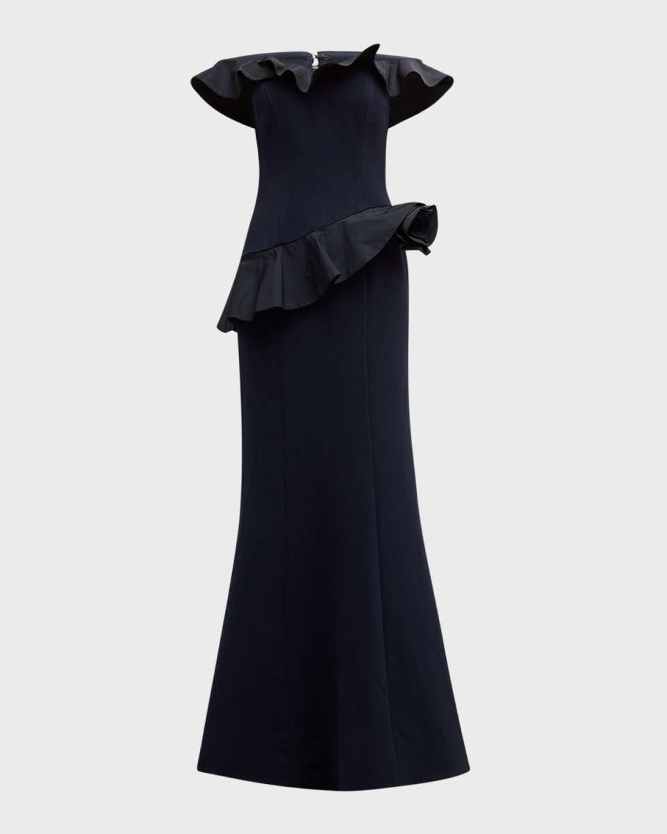 Off-Shoulder Ruffle Trumpet Gown