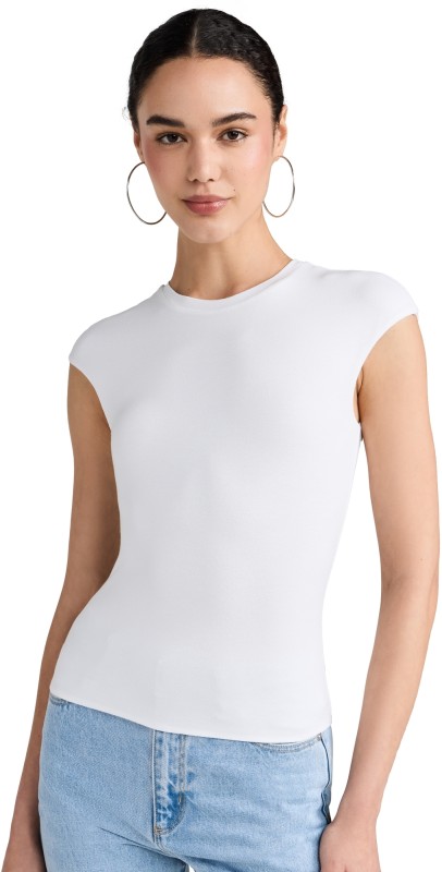 AFRM Nina Cap Sleeve Knit Crepe Top Noir