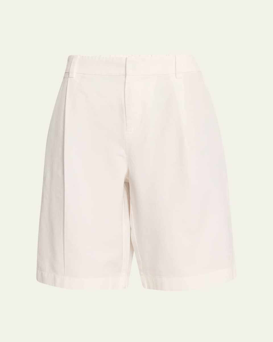 Washed Cotton Pleated Wide-Leg Shorts
