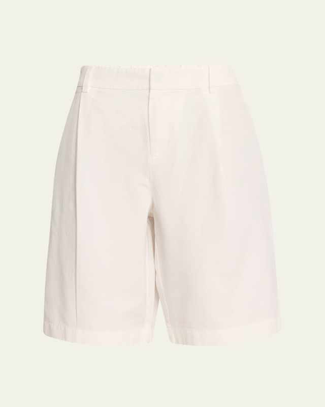 Washed Cotton Pleated Wide-Leg Shorts
