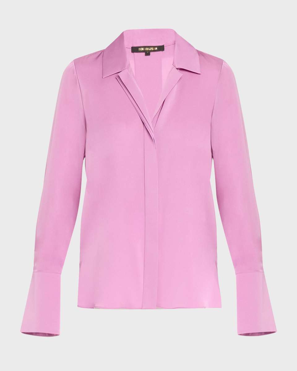 Liv Split-Cuff Stretch Silk Blous