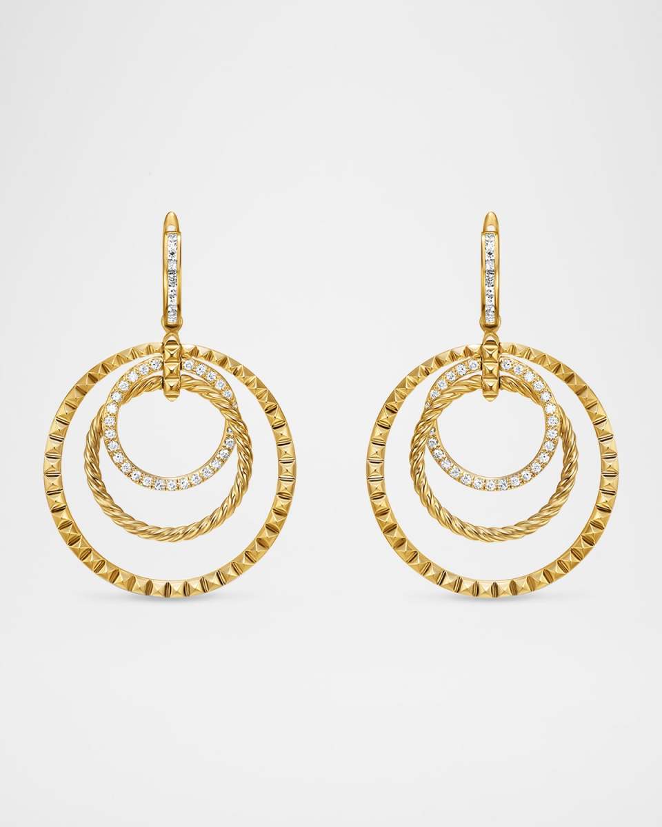 DY Crossover Trio Drop Earrings with Diamonds in 18K Gold, 35mm