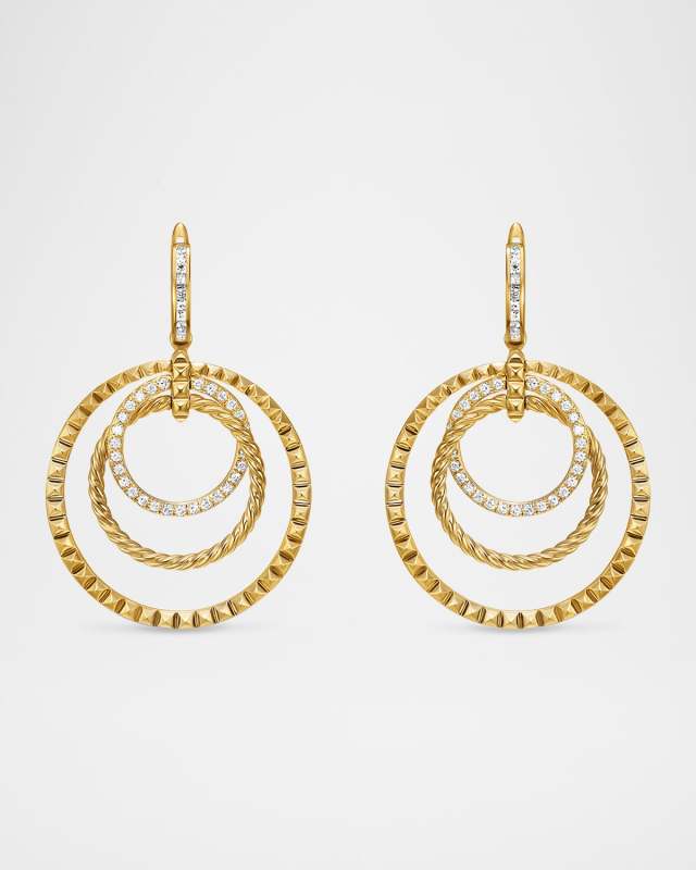 DY Crossover Trio Drop Earrings with Diamonds in 18K Gold, 35mm