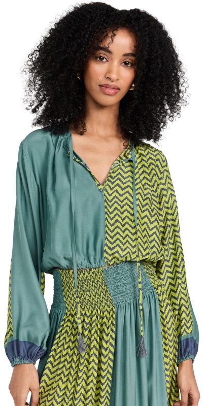 Natalie Martin Collection Amelia Top Block Zigzag Print Lime