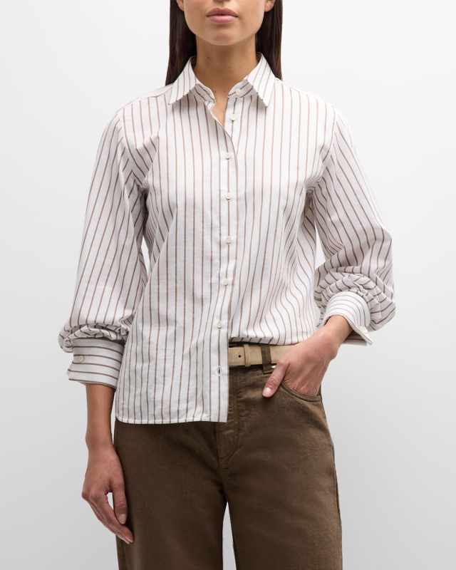 Monili Collar Cotton Twill Striped Blouse